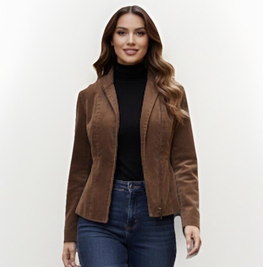 Talbots Petites Brown Corduroy Quilted Jacket Size SP Zip Front Classic Fall